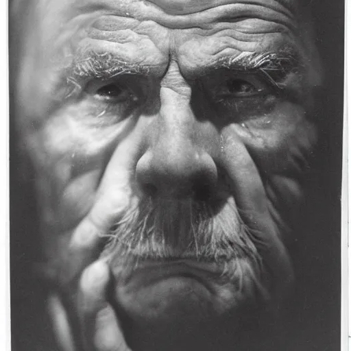 Image similar to a photo of a old man crying with glowing white eyes, photo by george hurrell