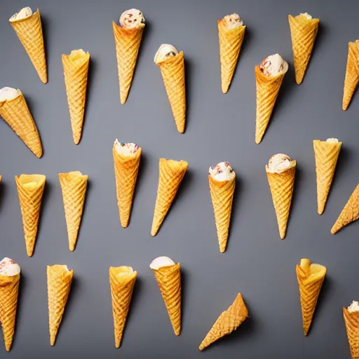 Prompt: ice cream cones and french fries, food photography, studio lighting