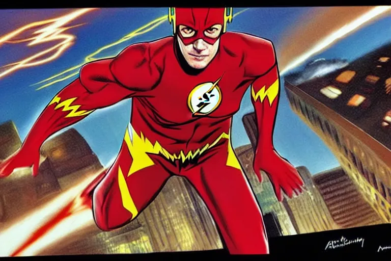 Prompt: the flash, working as a delivery man, art in the style of alex ross