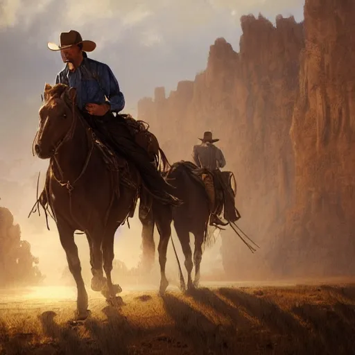 Image similar to cowboy in the old west, sharp focus, intricate, elegant, digital painting, artstation, matte, highly detailed, concept art, illustration, volumetric lighting, art by greg olsen and liz lemon swindle