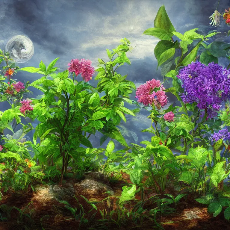Prompt: a beautiful painting plant sprouts in a fantasy world full of interesting buds fictional and gorgeous, 8 k resolution, highly detailed, hdr
