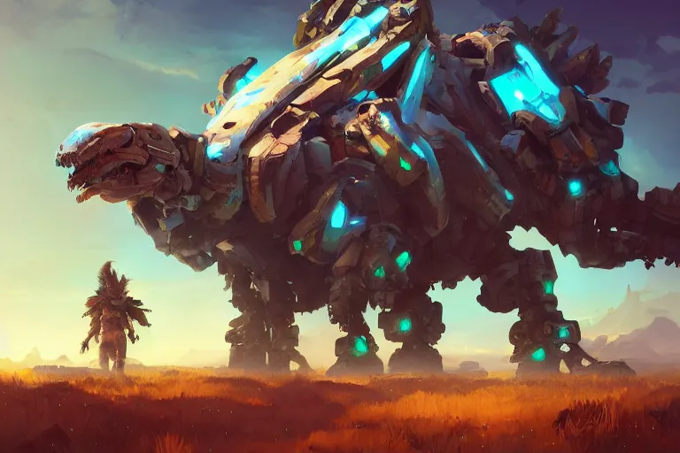 Image similar to tremortusk machine mecha animal beast robot of horizon forbidden west horizon zero dawn bioluminiscence, behance hd by jesper ejsing, by rhads, makoto shinkai and lois van baarle, ilya kuvshinov, rossdraws global illumination