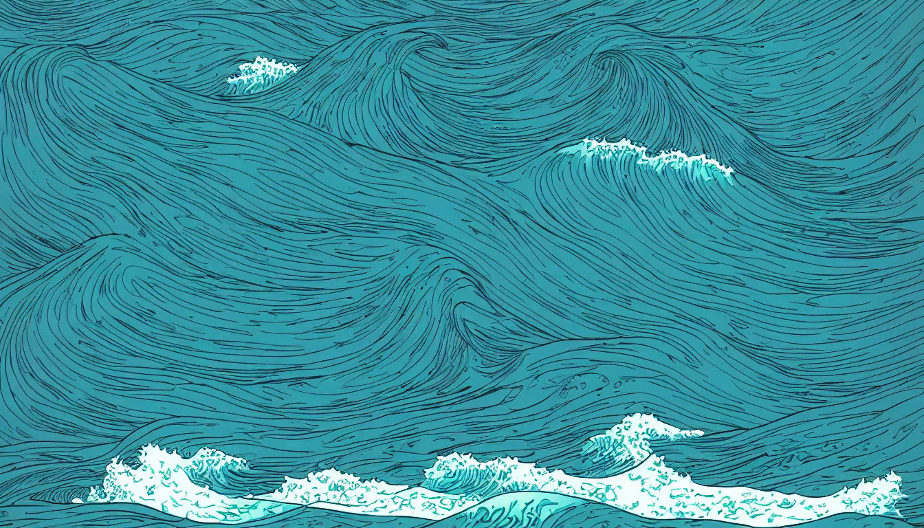 Image similar to ocean wave, land in sight by Kilian Eng, minimalist, detailed