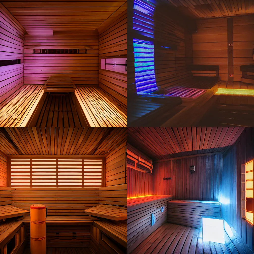Prompt: photography of a cyberpunk sauna