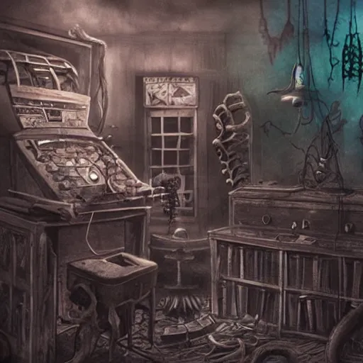 Prompt: creepy lovecraftian studio pictures