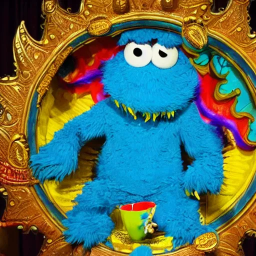 Prompt: cookie monster as vishnu, vibrant, vivid