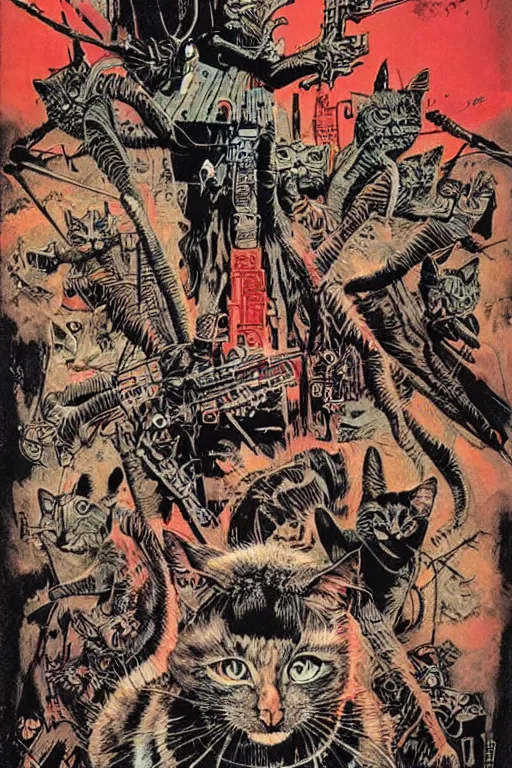 Image similar to Cats at war, poster by Philippe Druillet