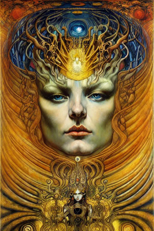 Image similar to Divine Chaos Engine by Karol Bak, Jean Delville, William Blake, Gustav Klimt, and Vincent Van Gogh, symbolist, visionary