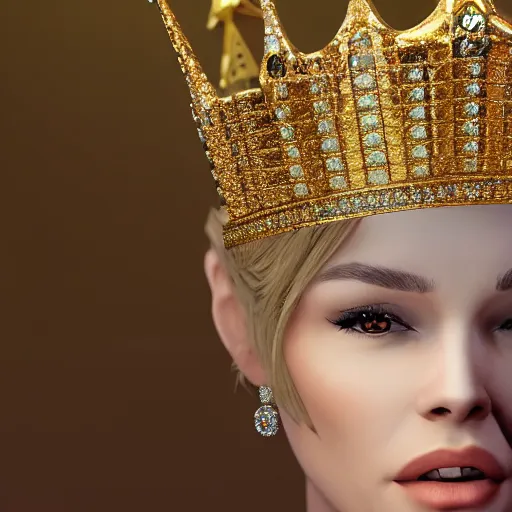 Image similar to 007 with a diamond jeweled crown with a golden crown, photo-realistic, highly detailed, 8k, in the art style of Filip Hodas, 8k