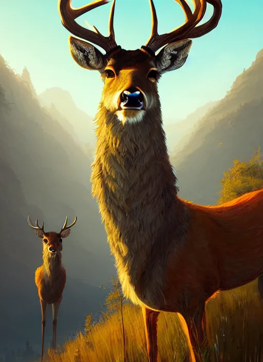 Image similar to highly detailed portrait fantastic mr deer in gta v, stephen bliss, unreal engine, fantasy art by greg rutkowski, loish, rhads, ferdinand knab, makoto shinkai and lois van baarle, ilya kuvshinov, rossdraws, tom bagshaw, global illumination, radiant light, detailed and intricate environment