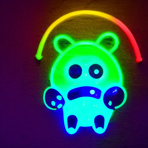 Image similar to cyberpunk hamster made of glowing neon lights holding a rainbow gem crystal, light reflection, 8 k, hd, logo