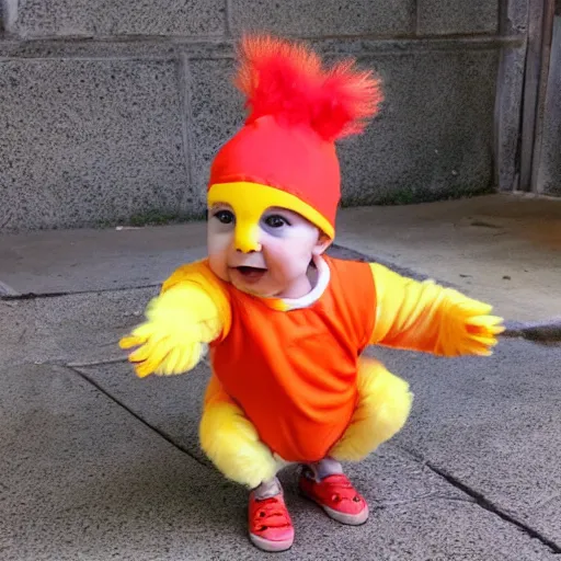 Image similar to cute baby chick dressed as an inmate