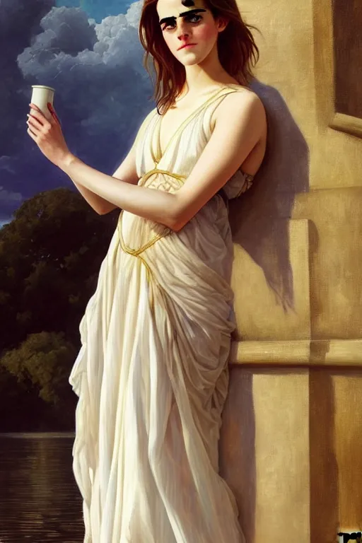 Image similar to a emma watson wearing a dress emerging from the water, oil on canvas, symetrical, 4 k, symetrical, sensuality, hyper realistic, artstation, by j. c. leyendecker and edmund blair leighton and charlie bowater, instagram photo