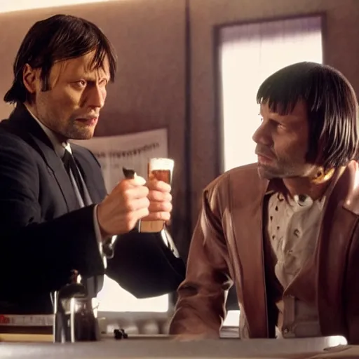 Image similar to Mads Mikkelsen starring in Pulp Fiction as main character