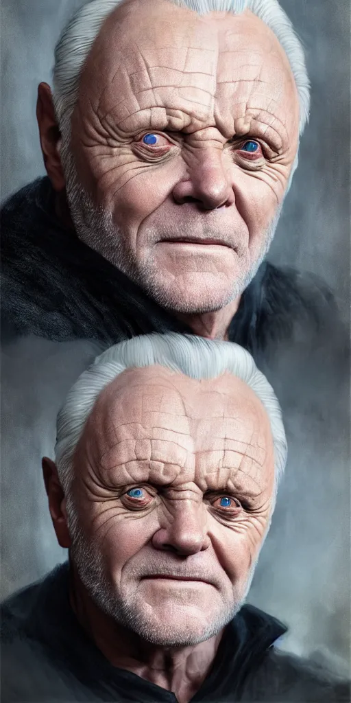 Image similar to anthony hopkins, a blind king, dungeons and dragons, fame of thrones masterpiece by edgar maxence and ross tran and michael whelan, gustav dore, 8 k, octane render