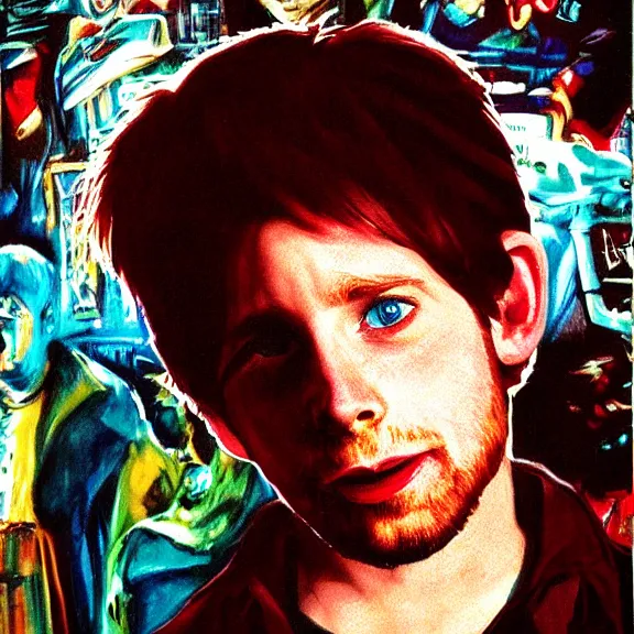 Prompt: portrait of Seth Green as Mick from Idle Hands (1999), art print