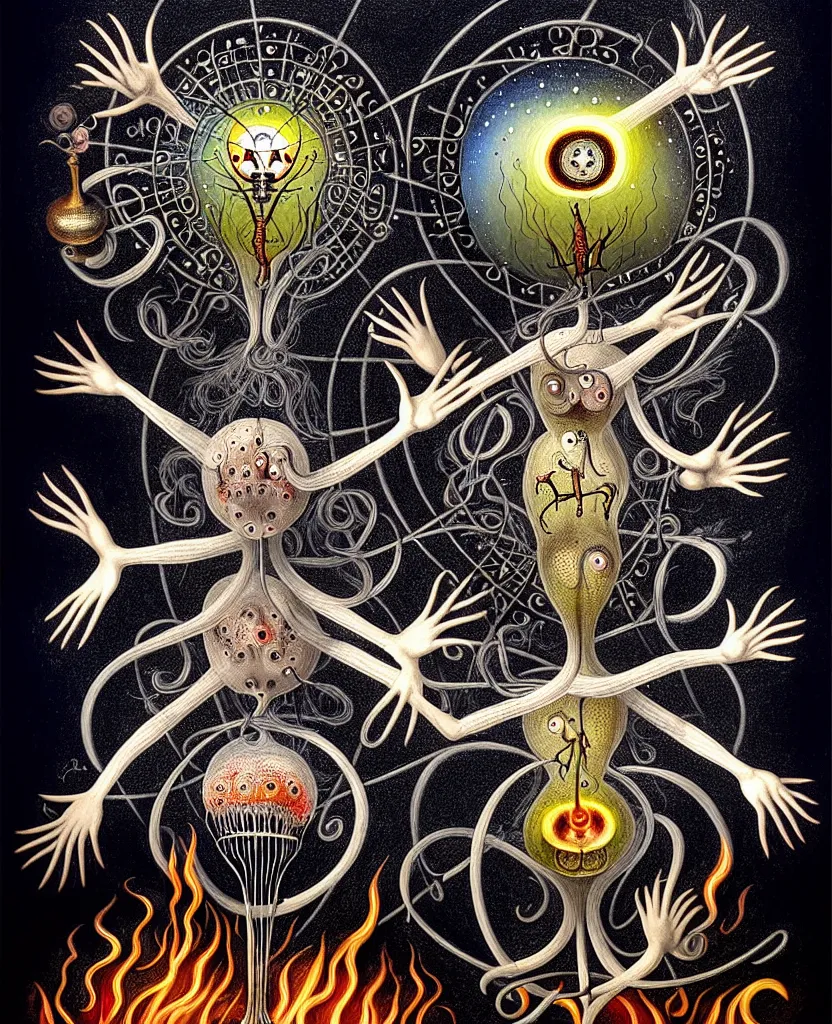 Image similar to whimsical freaky creature sings a unique canto about'as above so below'being ignited by the spirit of haeckel and robert fludd, breakthrough is iminent, glory be to the magic within, painted by ronny khalil