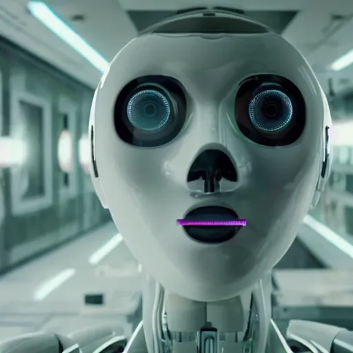Image similar to film still of Black Mirror Episode about Sentient Artificial Intelligence, VFX, 2022, 40mm lens, shallow depth of field