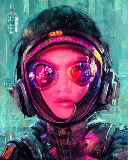 Image similar to detailed portrait Neon Operator Girl cyberpunk futuristic neon Reflective puffy coat, decorated with traditional japanese ornaments by ismail inceoglu dragan bibin hans thoma greg rutkowski Alexandros Pyromallis Nekro Rene Margitte illustrated Perfect face, fine details, realistic shaded, fine-face, pretty face