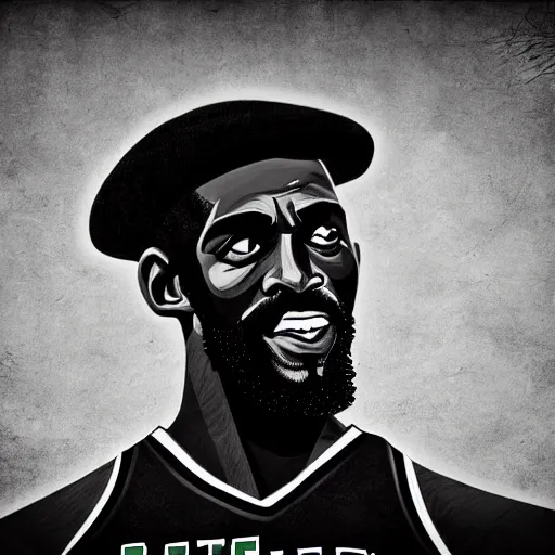 Image similar to Portrait of Boston Celtics Kevin Garnett, Kevin Garnett as Che Guevara, Kevin Garnett as Guerilla Heroica, Black and White, photograph by Alberto Korda, inspiring, dignifying, digital art, trending on artstation, octane render