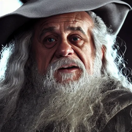Image similar to Danny Devito as Gandalf the Grey, film still from Lord of the Rings movie, detailed, 4k