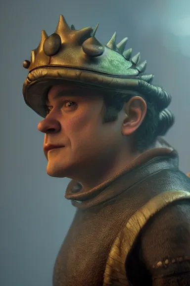 Image similar to very very intricate photorealistic photo of a realistic human version of toad from mario in an episode of game of thrones, photo is in focus with detailed atmospheric lighting, award - winning details