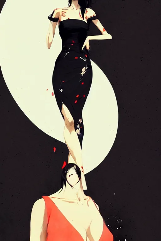 Image similar to a ultradetailed beautiful panting of a stylish woman wearing a black dress, by conrad roset, greg rutkowski and makoto shinkai, trending on artstation