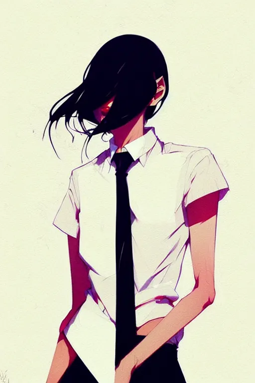 Image similar to a ultradetailed full body portrait of a woman dressed in a white shirt with a tie, by conrad roset, greg rutkowski and makoto shinkai trending on artstation