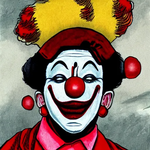 Prompt: Elon Must in a clown outfit drawn by Junji Ito