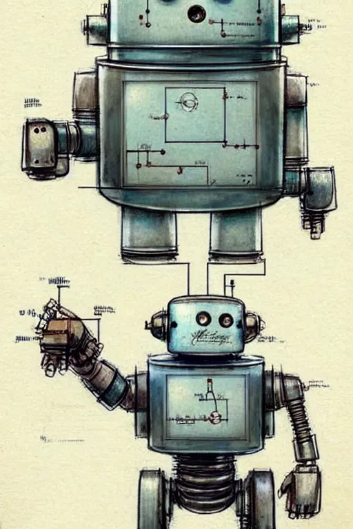 Image similar to (((((1950s robot schematics . muted colors.))))) by Jean-Baptiste Monge !!!!!!!!!!!!!!!!!!!!!!!!!!!