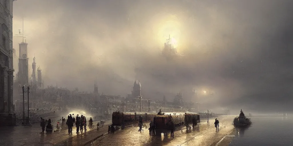 Image similar to 2 0 4 5 train station city landscale, concept art, illustration, highly detailed, artwork, hyper realistic, in style of ivan aivazovsky