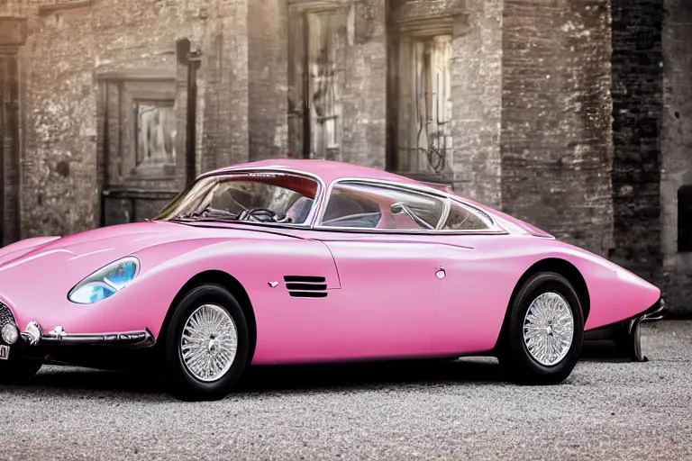 Prompt: Elegant photography of the pink panther car designed by Aston Martin