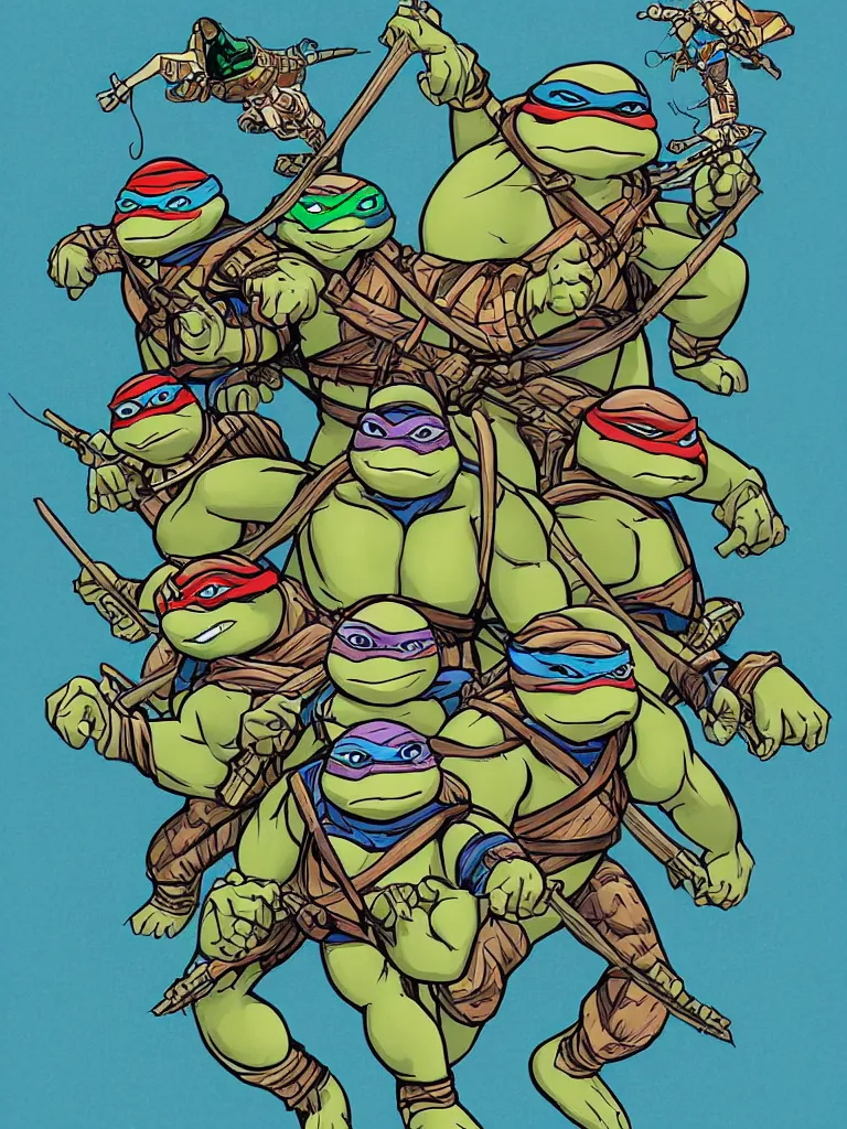 Image similar to art nouveau teenage mutant Ninja turtles