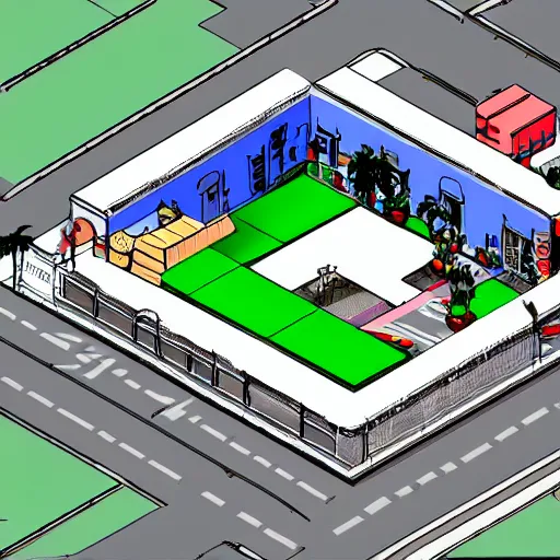 Image similar to an isometric ps1 style view of Wynwood Miami