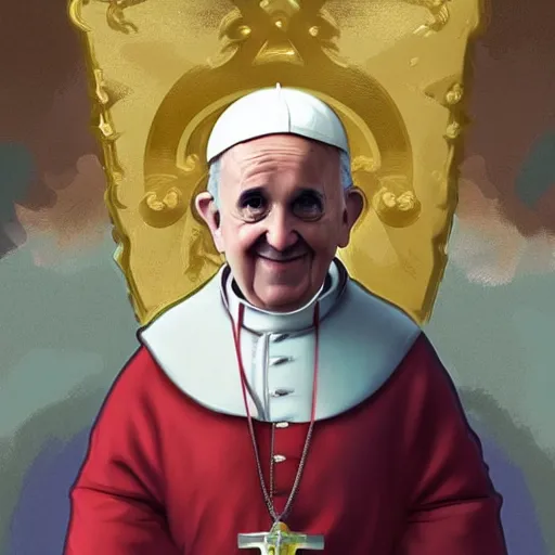 Prompt: pope francis as super mario, digital painting, trending on artstation, by artgerm and greg rutkowski and alphonse mucha