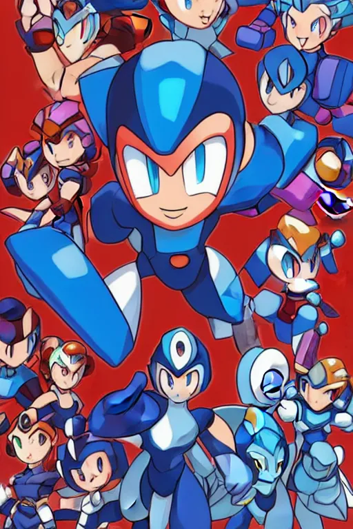 Prompt: Megaman X 13 Cover Art featuring New Characters