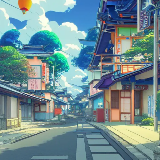 Prompt: A colourful ultradetailed anime illustration of a residential street in rural Japan by beeple, makoto shinkai, thomas kinkade, anime art wallpaper 4k, trending on artstation, anime, sunlight through cumulus, 4K