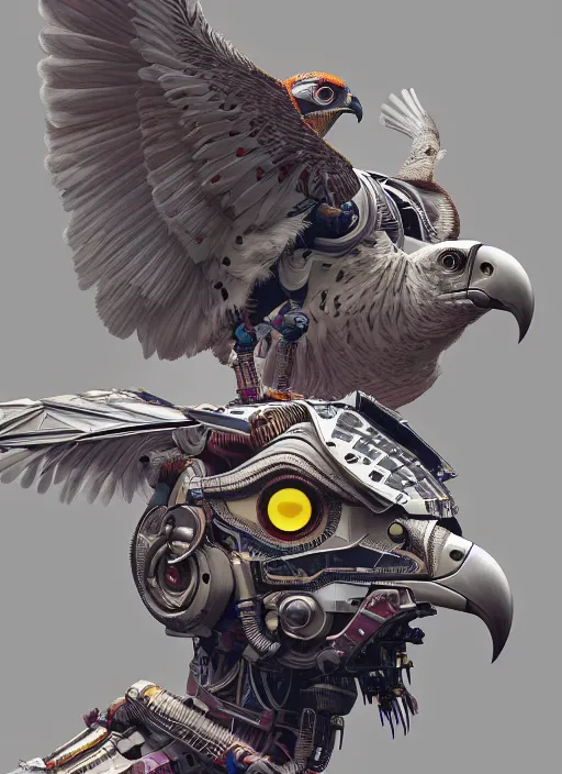 Prompt: symmetry!! portrait of a hybrid robot bird eagle, floral! horizon zero dawn machine, intricate, elegant, highly detailed, ray tracing, digital painting, artstation, concept art, smooth, sharp focus, illustration, art by artgerm and greg rutkowski and alphonse mucha, 8 k