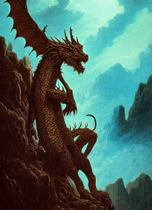 Prompt: a photographic portrait of a dragon by gustave dore and raphael lacoste and dan mumford, trending on artstation, a leopard!! - like sea beast, a two - horned earth beast, natural earth tone colors, cerulean blue, cyan, red