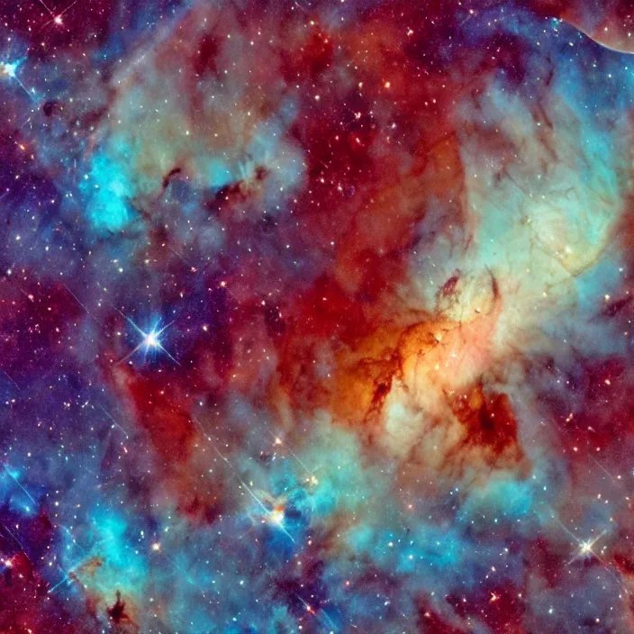 Prompt: Carina nebula as seen in the night sky of a distant alien planet with mountain surface, NASA true color photograph, very detailed, 8k resolution
