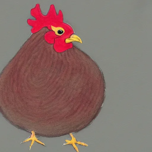 Image similar to A chicken knitting a scarf, color drawing