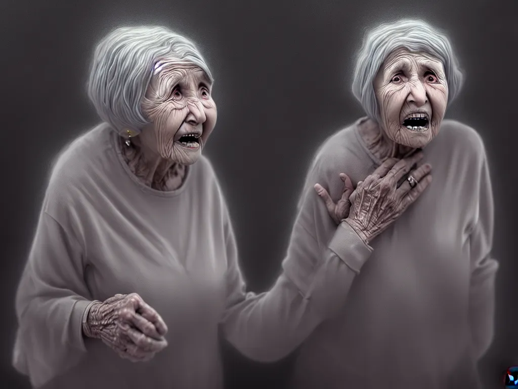 Image similar to an old lady describing loneliness and anxiety as ghosts come out of her mouth, digital painting, highly detailed, 4 k, art by miguel alandia pantoja