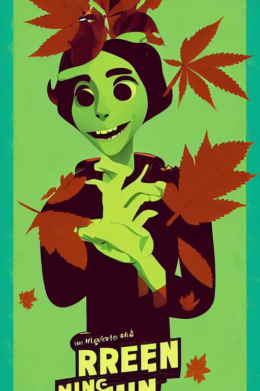 Prompt: a movie poster for the film (green Cannabis dancing with leaves ) by Tom Whalen, highly detailed, award winning creature portrait, fantasy, artstation