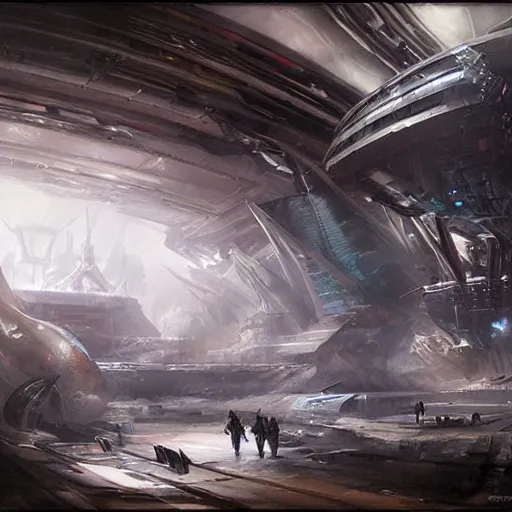 Image similar to inside epic futuristic structure by raymond swanland, highly detailed