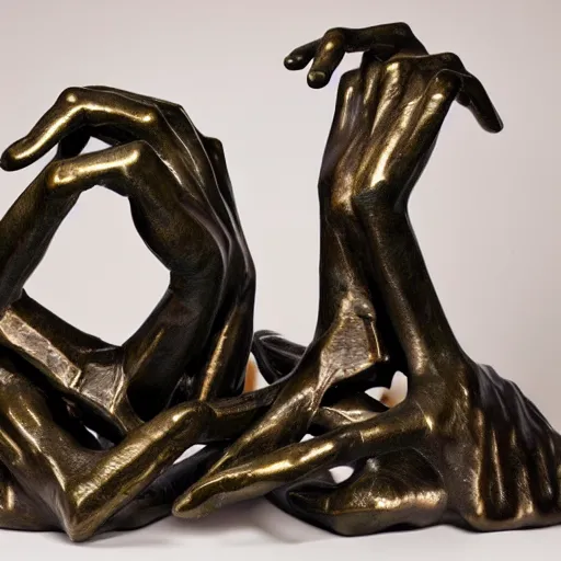 Image similar to a giant cluttered pile of oversized hands standalone bronze sculpture