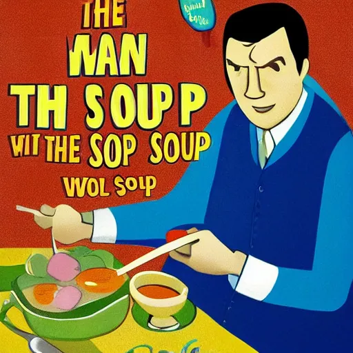 Prompt: the man with a fork in a world of soup