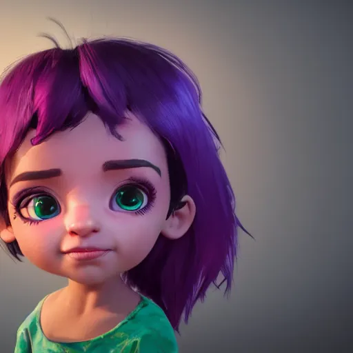 Prompt: a beautiful little girl of random ethnicity with a beautiful and detailed with purple black and pink hair, rendered as an unreal engine 5 video game, cinema 4 d, octane render, detailed, brawl stars, cinematographic, artstation greg rutkowski, full colors hd