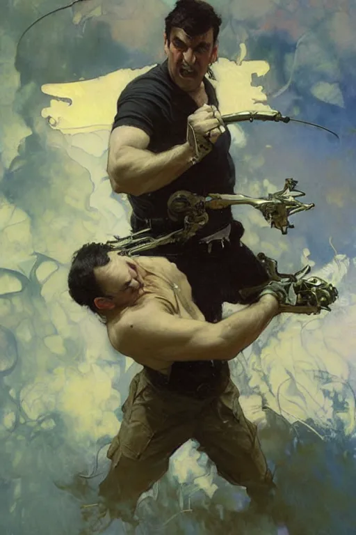 Prompt: mike stoklasa, action lines, painting by'phil hale '!!! gaston bussiere, craig mullins, greg rutkowski, alphonse mucha,