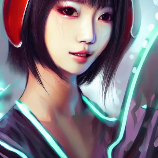 Image similar to portrait of a beautiful women, tzuyu. by pu hua, cyberpunk, pixiv contest winner. futuristic. detailed painting