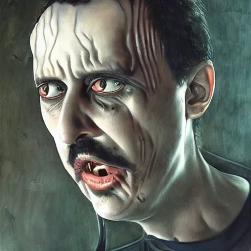 Image similar to Bodyhorror portrait by H.R.Giger of Igor Ivanovich Strelkov who became a degenerate horror Abomination, photo-realistic, color image, 2K, highly detailed